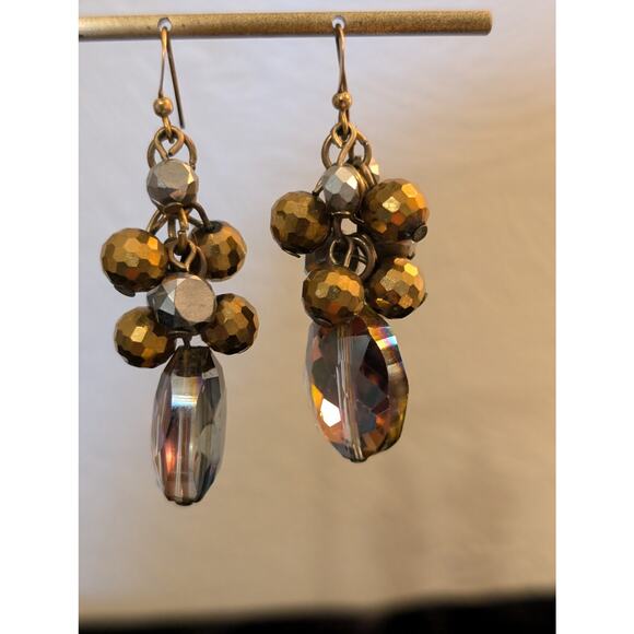 Metallic Faceted Cluster Large Faceted AB Crystal Dangle Earrings - Picture 5 of 7